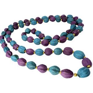 Purple & Teal Dyed Seed Beaded Long Layering Necklace 32" Chain Jewelry